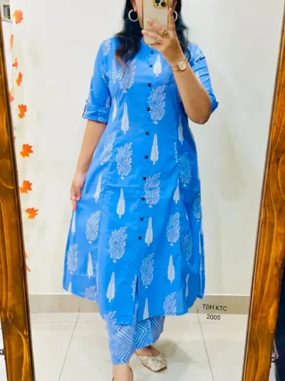 Lavender Mauve Floral Block Print Kurti Set